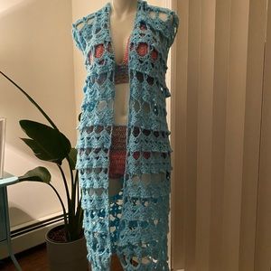 Aqua/Turquoise colours. Crochet lace cover up